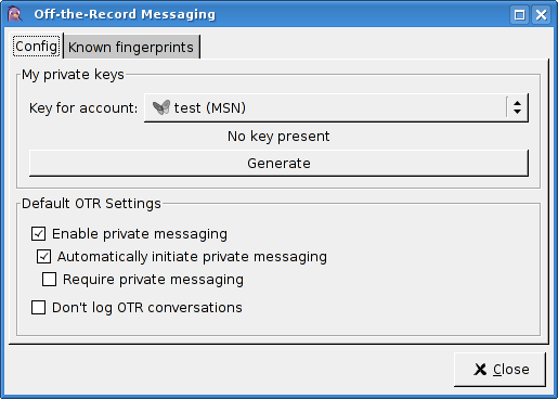 OTR configuration dialogue